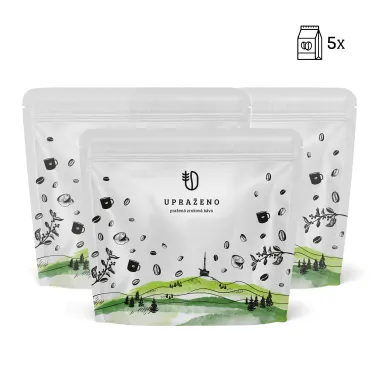 Degustační balíček kávy UPRAŽENO 3 balení stříbrné obaly s černými ilustracemi